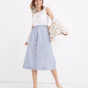 Madewell Paperbag Button-Front Midi Skirt in Stripe